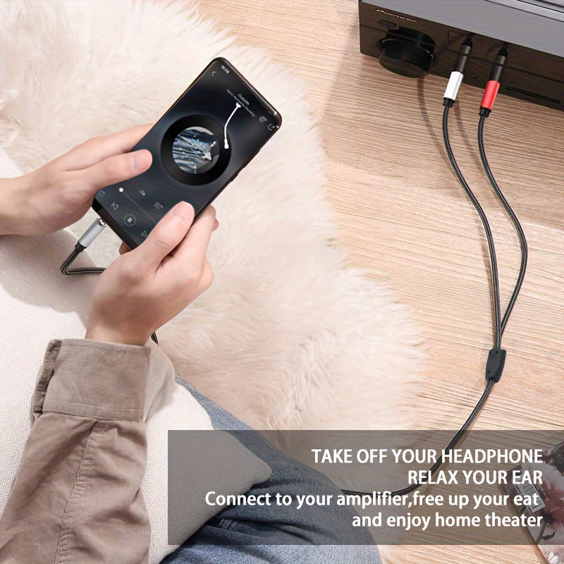 3.5mm to 2-6.35mm Audio Cable Y-Splitter Nylon Mesh Oxygen-Free Copper