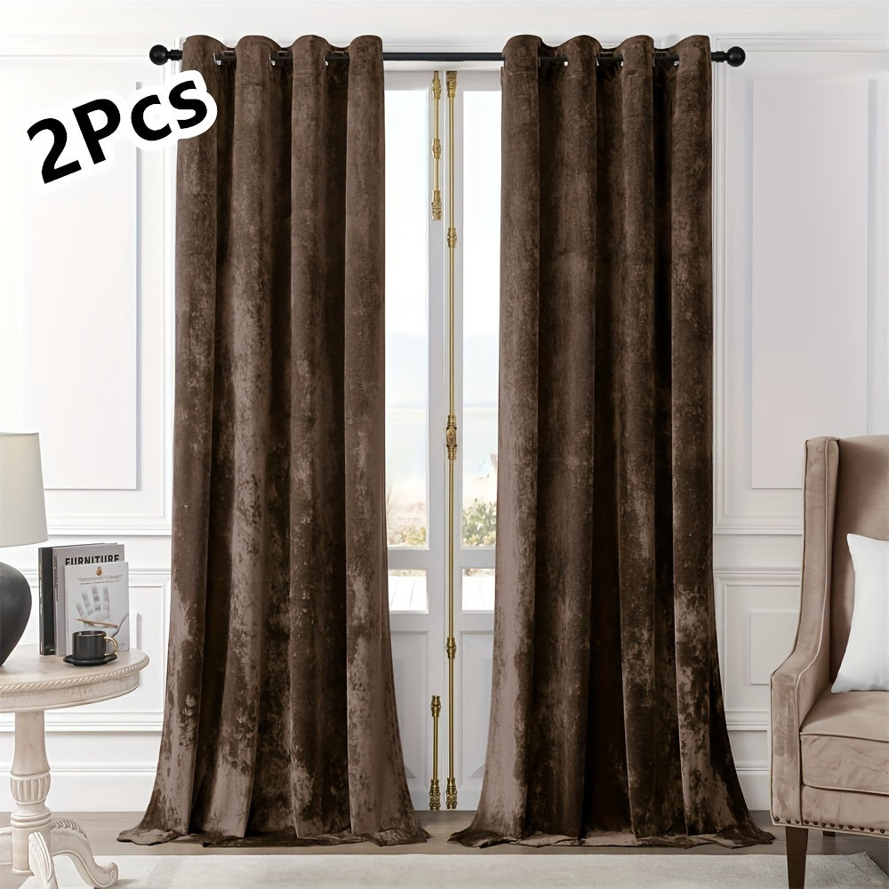 Pair of 2 Crushed Velvet Curtains with Heat and Sound Insulation for Living Room Bedroom Office