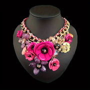 Women’s Metal Collarbone Chain Necklace with Floral Design and Crystal Pendant