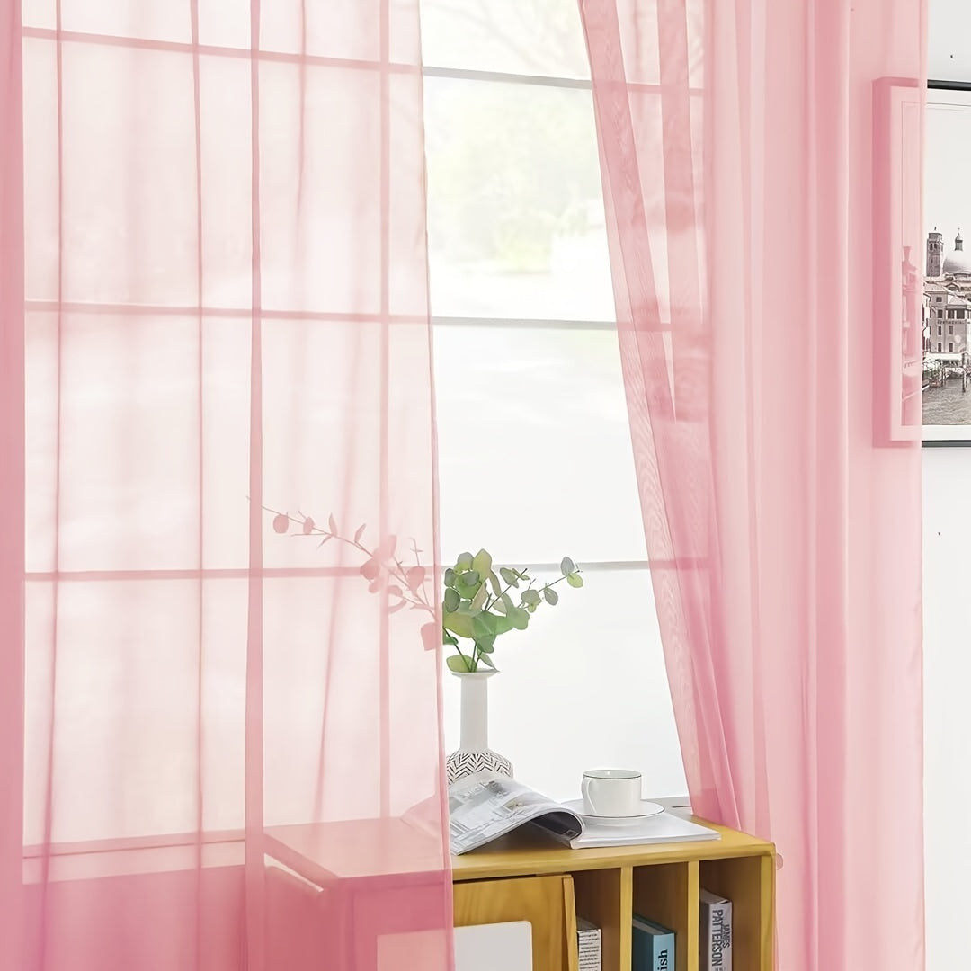 Terylene Gauze Curtains 2-Piece Set Semi-Transparent Light-Filtering Home Decor