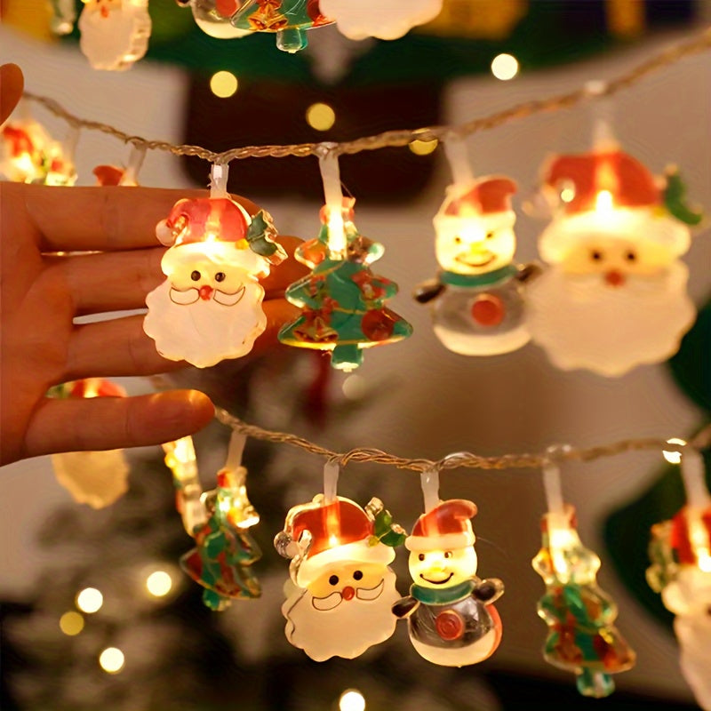 Christmas String Lights with Santa Snowman and Tree Designs Battery Operated Indoor Decor