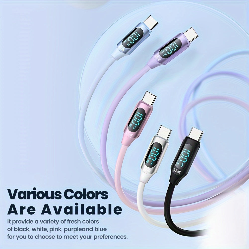 100W USB-C Fast Charging Cable with Digital Display Flat Silicone Matte Data Transfer