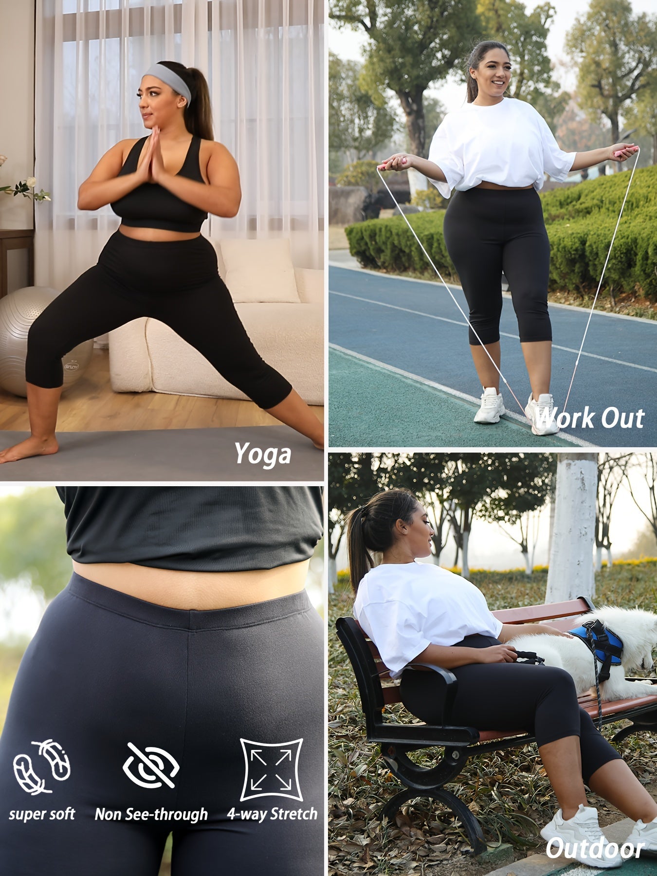 Plus Size Women's Yoga Leggings High Waist Moisture-Wicking Stretchy 5 Pack