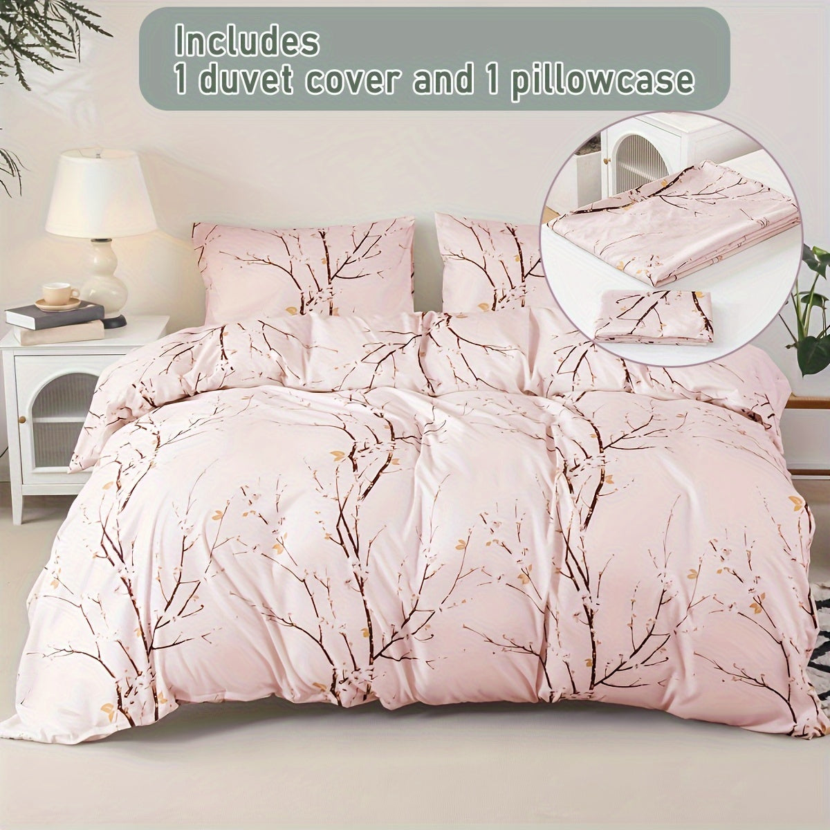 Flower Print Duvet Cover Set with Pillowcases Soft Bedding for Bedroom or Guest Room