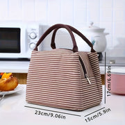 Striped Insulated Lunch Bag with Zipper Leak-Proof Oxford Cloth for School Office