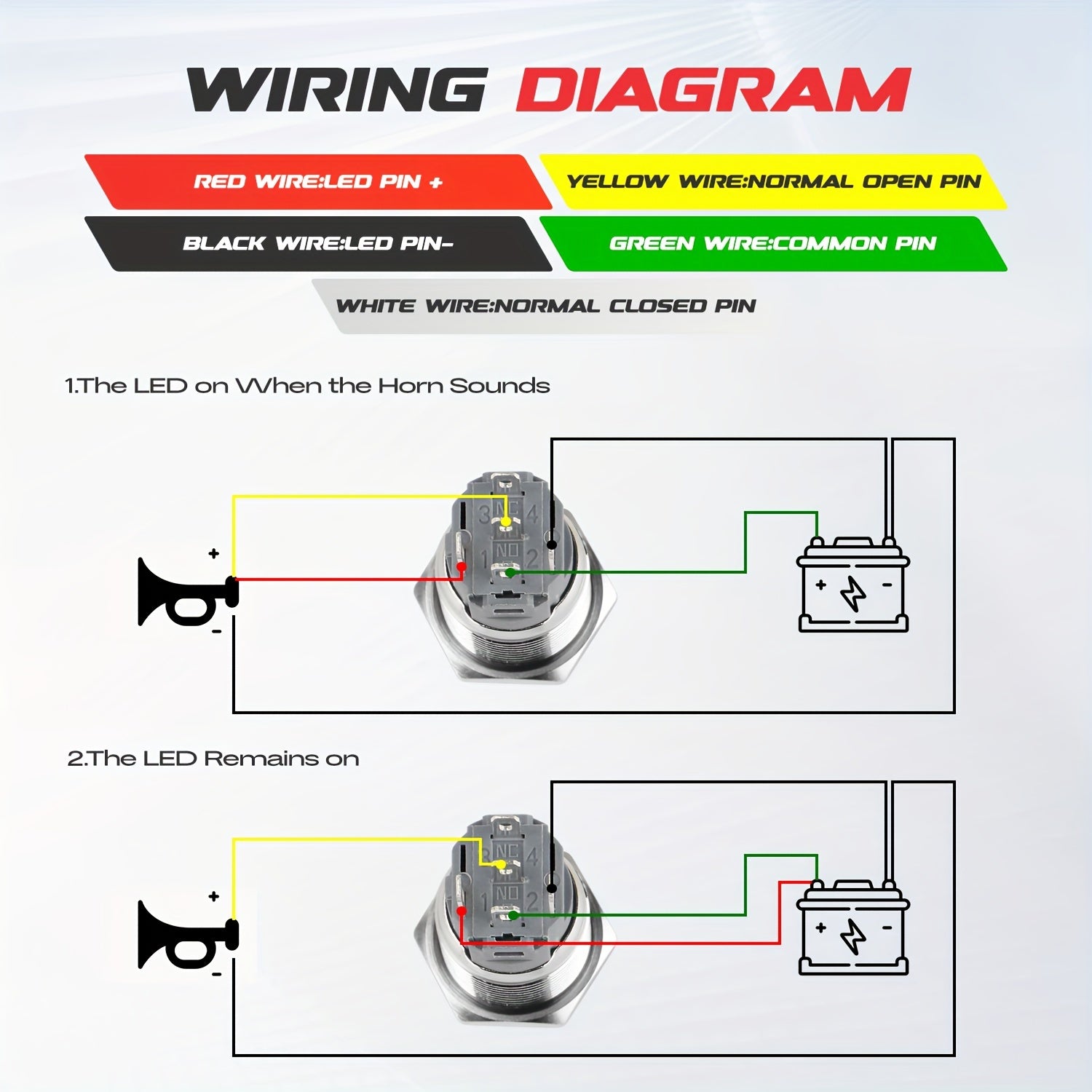 Universal 12V Car Horn Button Instant Switch Tail Plug Cable Bundle