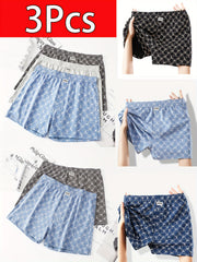 Men's Cotton Boxer Briefs 3 Pack Breathable Plaid Denim-Style Patterns Comfortable Elastic Waist