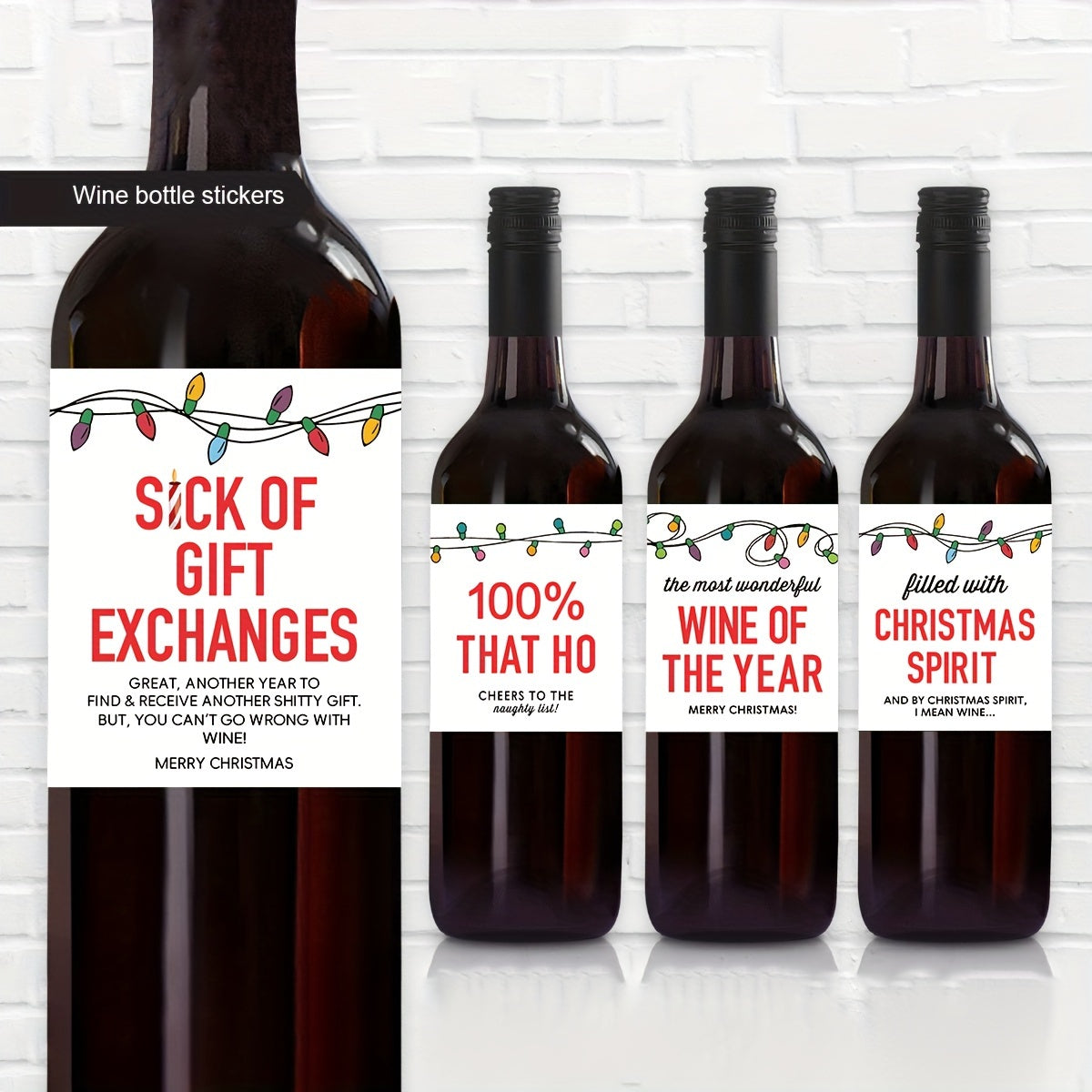 4 ta yuqori sifatli Rojdestvo vino shishasi stikerlari to'plami - 9.91x11.94sm bayram bezaklari, ta'til partiyalari va sovg'a qadoqlash uchun mukammal, o'yinchoq Naughty List dizaynlari bilan.