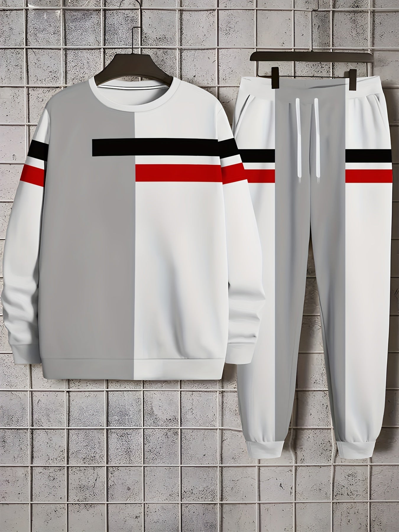 Men's Casual Outfit Set with Long Sleeve Crew Neck Sweatshirt and Joggers