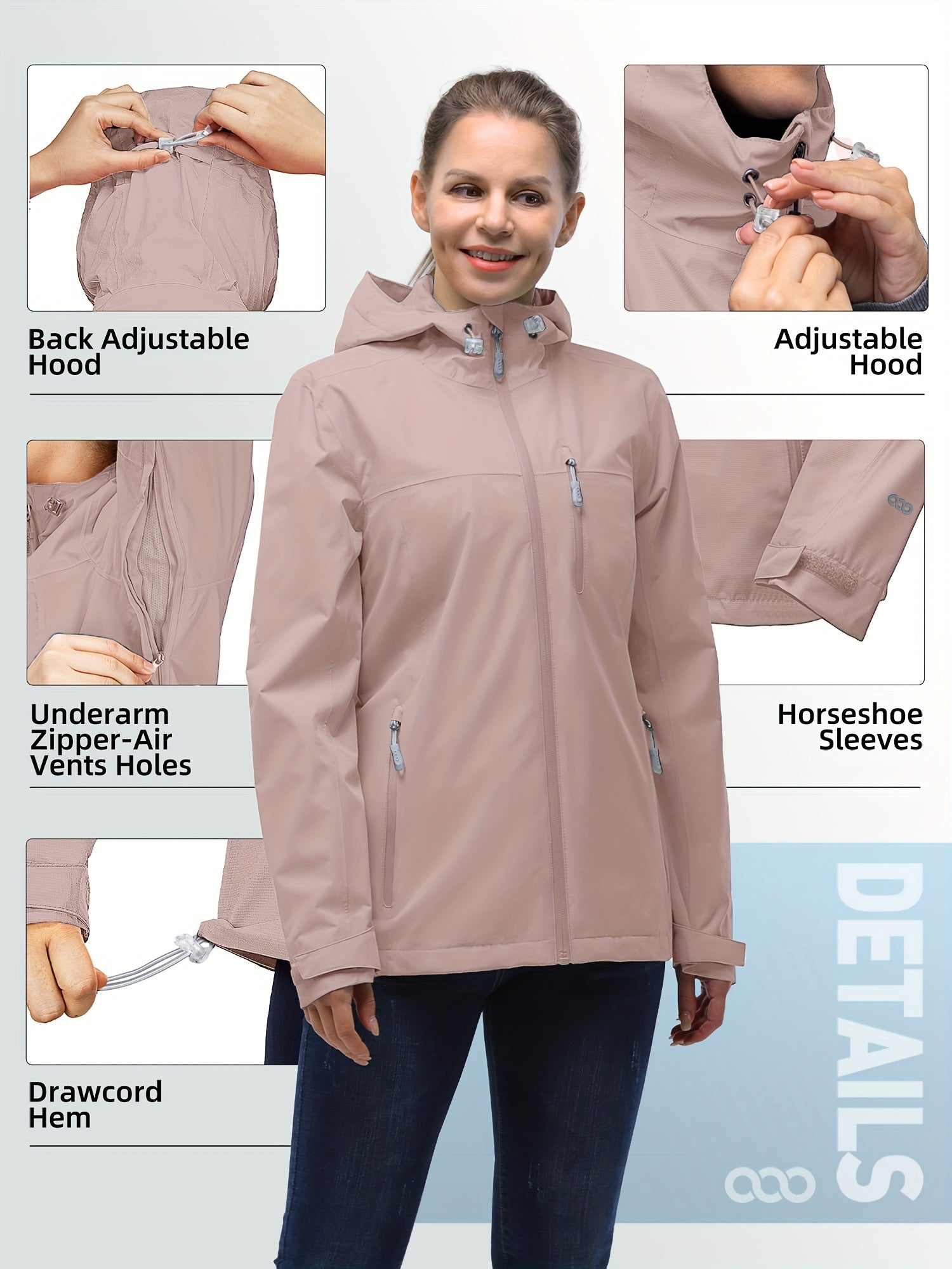 Women's Packable Lightweight Windbreaker Jacket with Hood and Inner Pocket