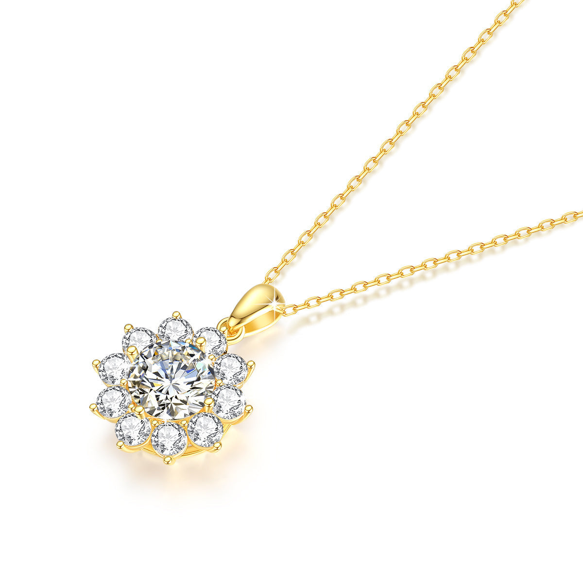 Flower Pendant Necklace in 18K Gold Plated Silver with Moissanite for Weddings and Occasions