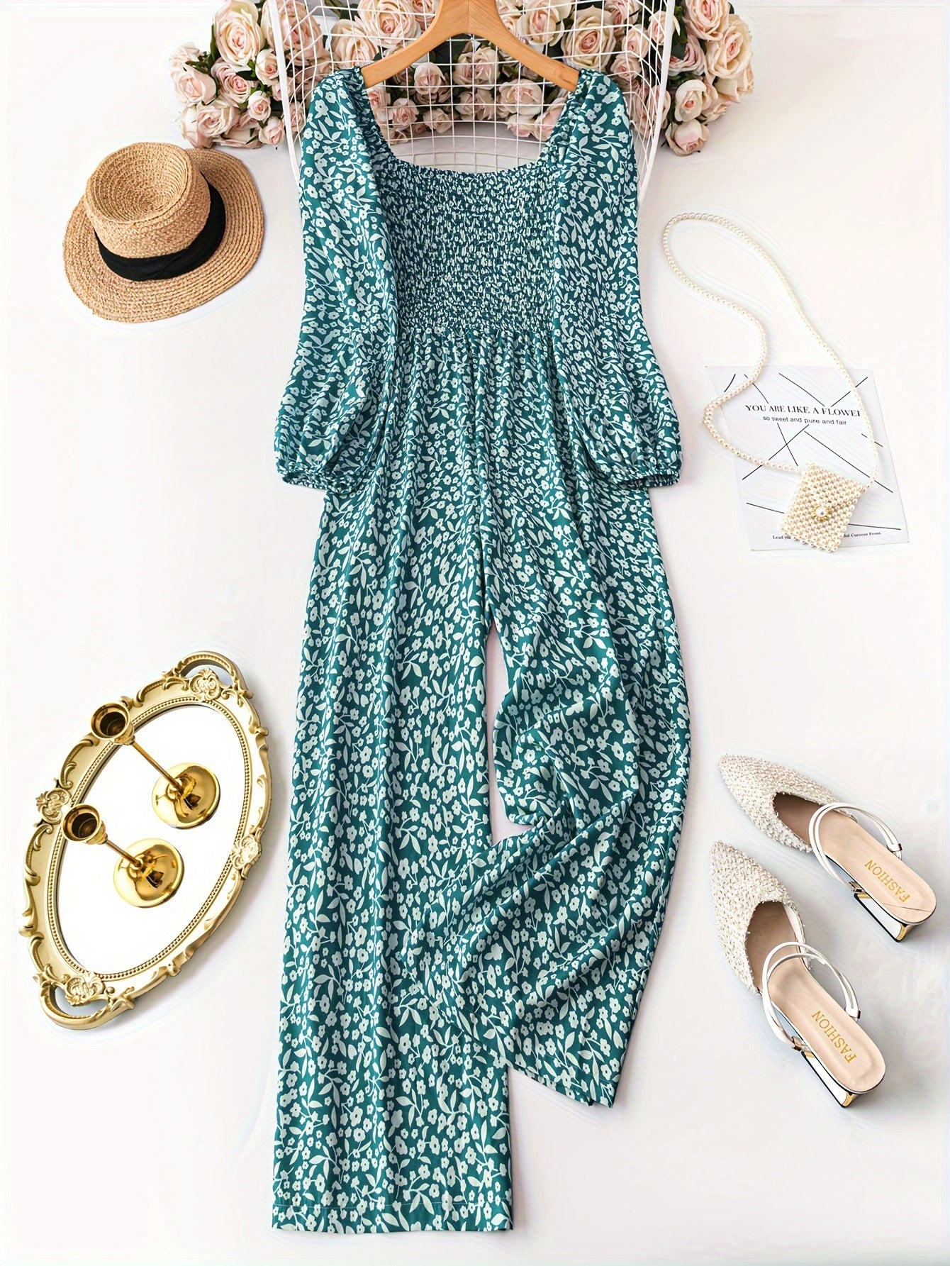 Plus Size Floral Print Long Sleeve Jumpsuit for Spring Women