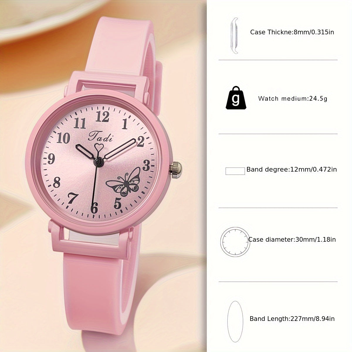 Women's Quartz Watch with Colorful Butterfly Design and Silicone Band