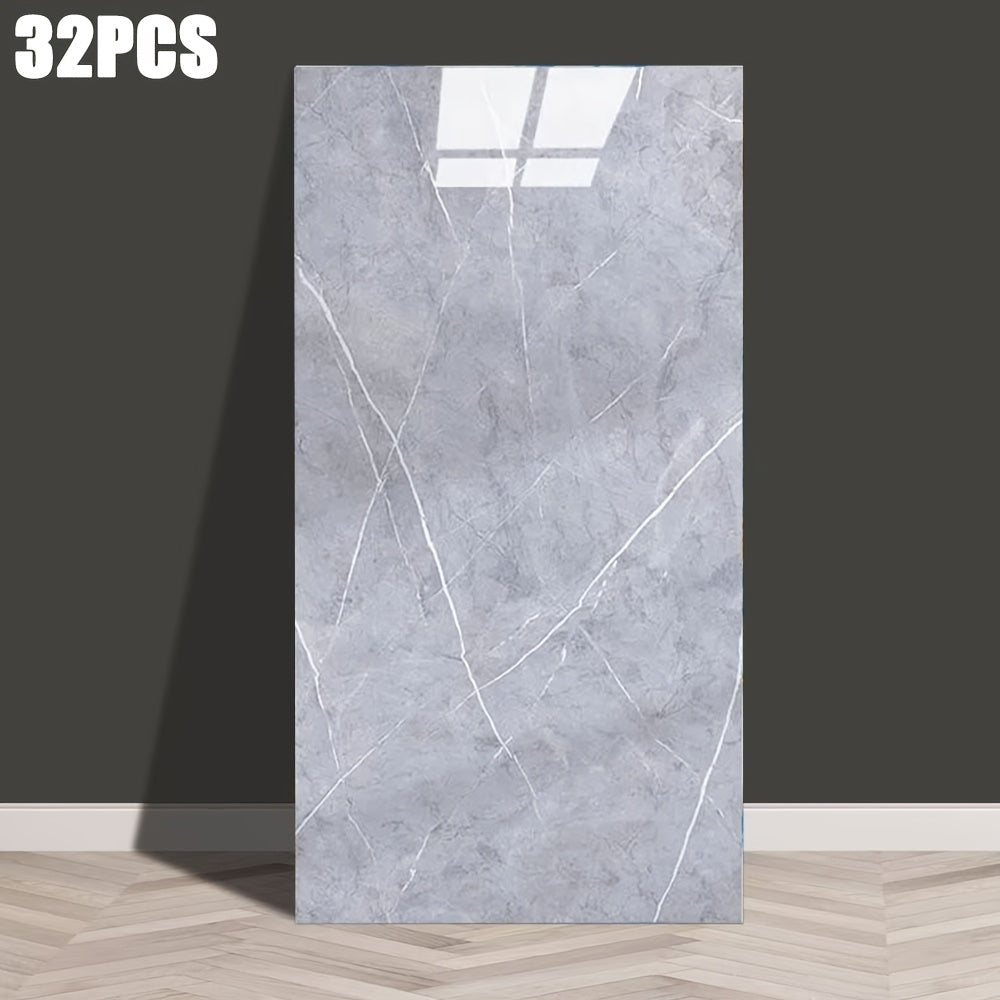 32 Pieces Self-Adhesive Marble Pattern Wall Stickers Waterproof Glossy Faux Ceramic for Home Decor