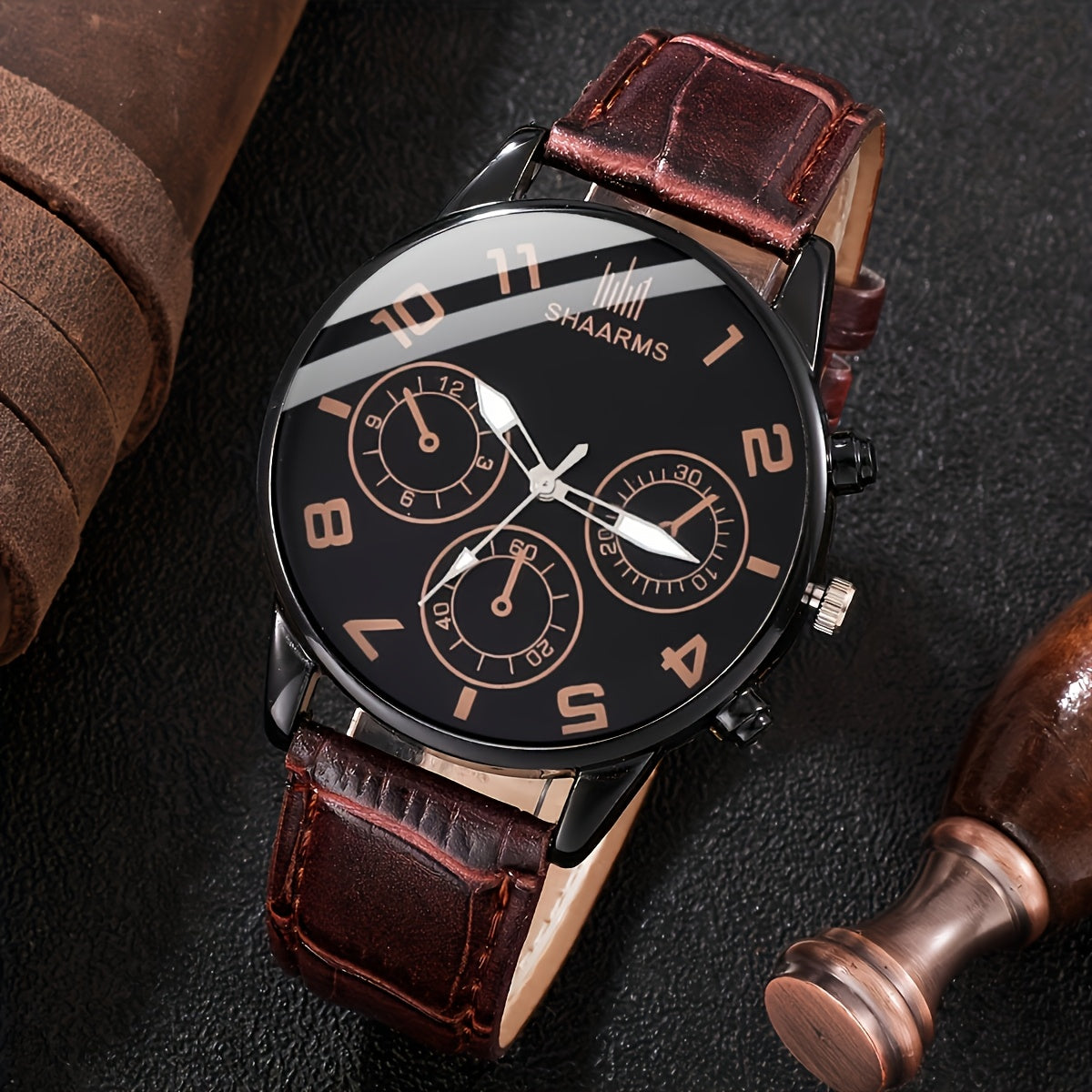 4-qismli to'plam, Erkaklar uchun minimalist va zamonaviy kichik diali kvarts soat va bilaguzuk to'plami, uning uchun mukammal sovg'a.