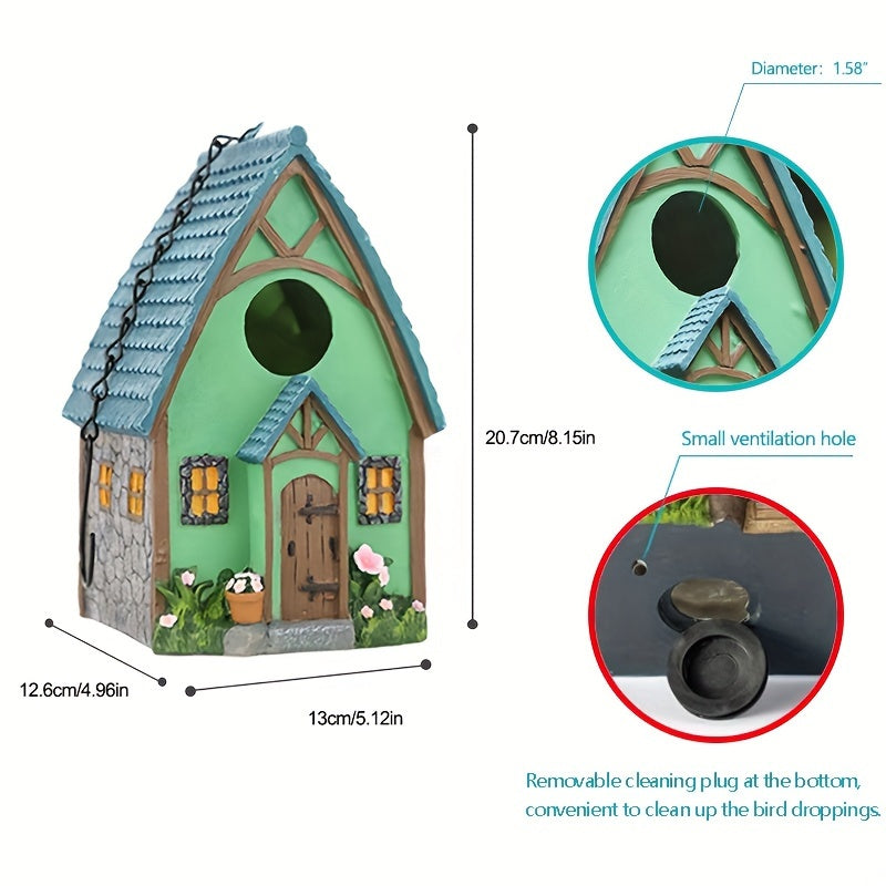 Wooden Birdhouse with LED Lights Outdoor Garden Decor Winter Bird Nest Hanging Ornament