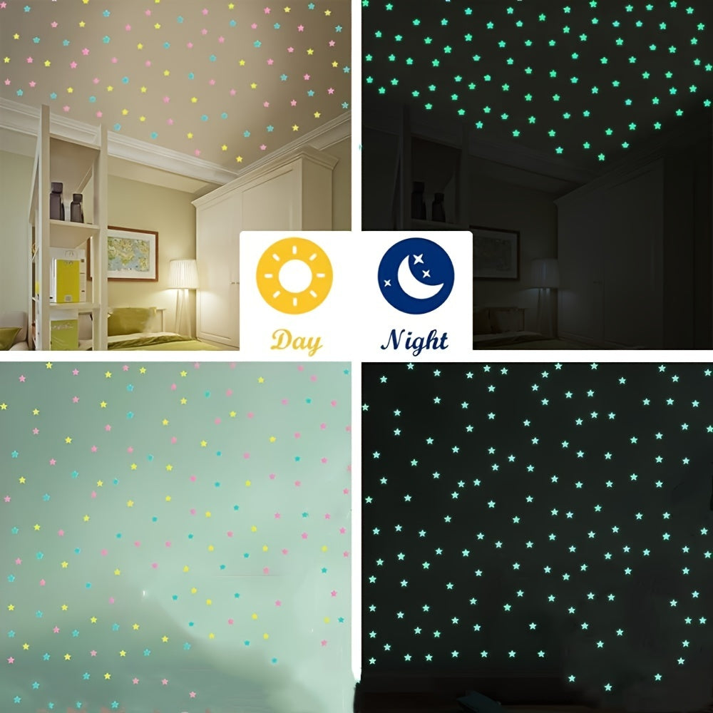 100 Pcs Luminous Star Wall Stickers for Bedroom Ceiling Decor Plastic Glitter