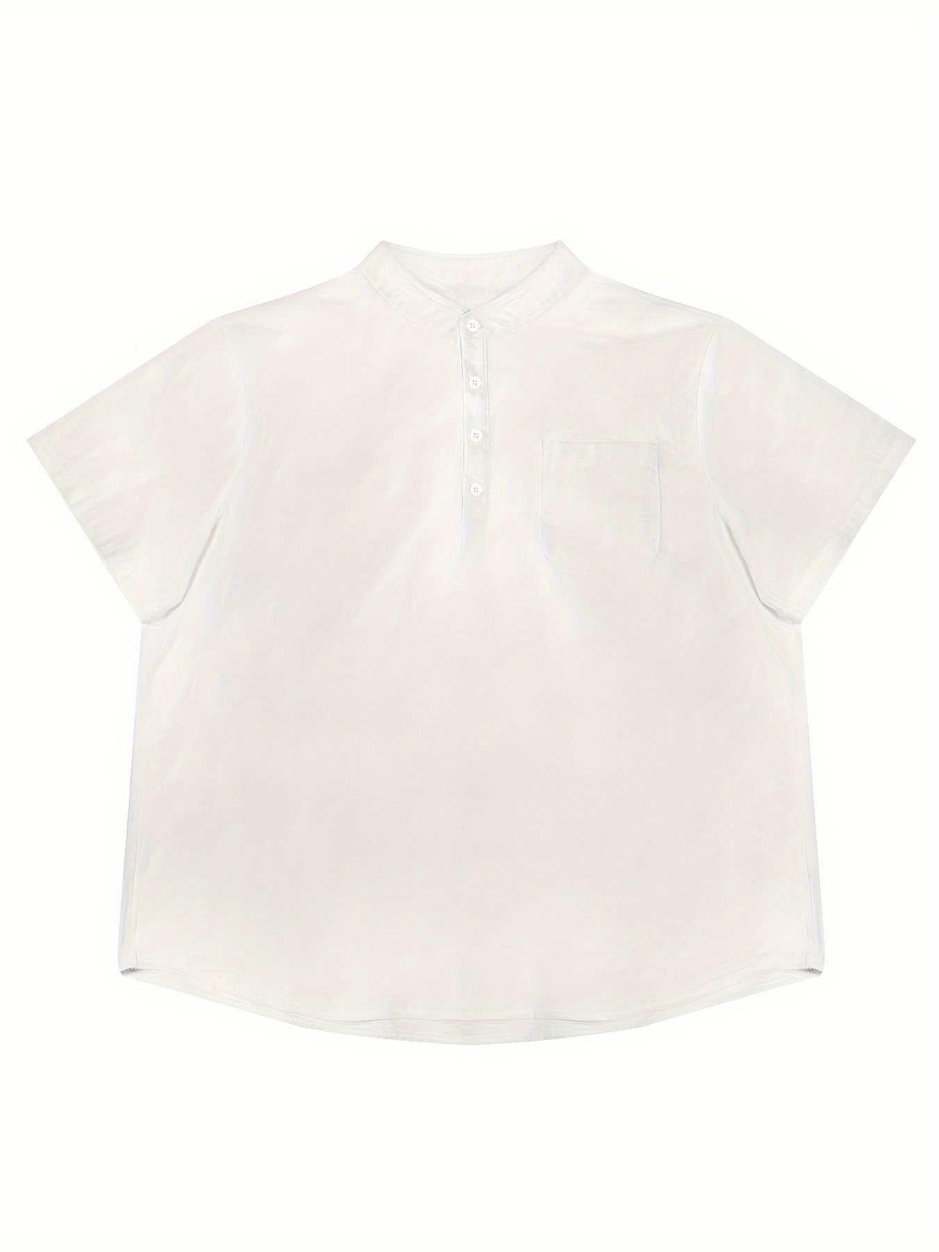 Camisa de algodón blanca de manga corta para hombre con cuello alto y bolsillo en el pecho, talla plus