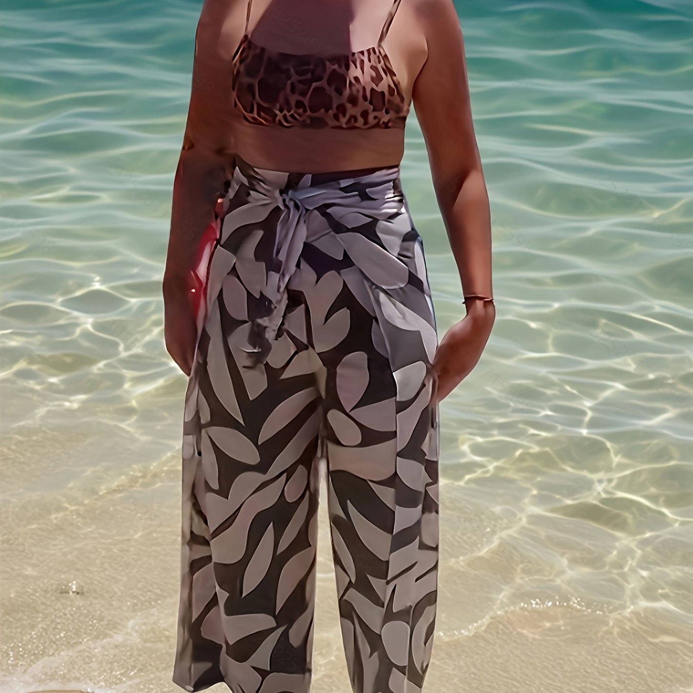 Women Geometric Print Beach Pants Loose Fit Wide-Leg Harem Culottes