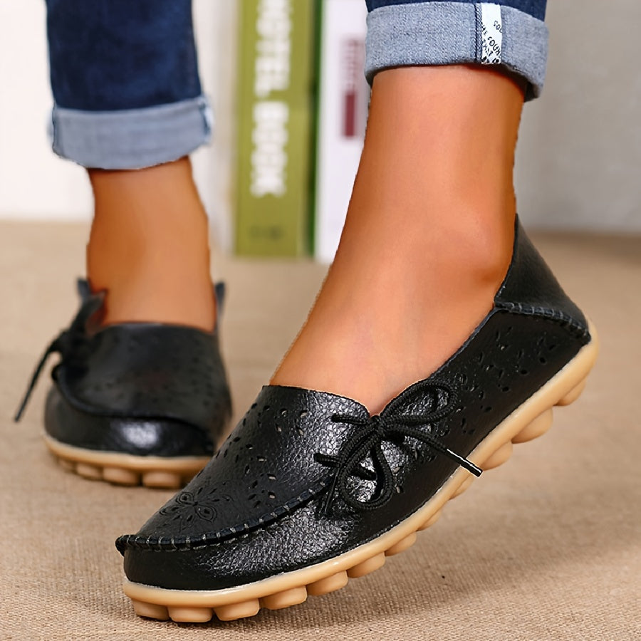 Women's Bowknot Flat Shoes Casual Loafers Hollow Out Slip On Comfortable