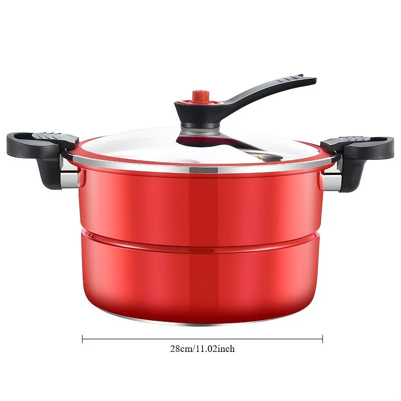 2-Piece Red Stainless Steel Pressure Cooker and Soup Pot Set Large Capacity Durable
