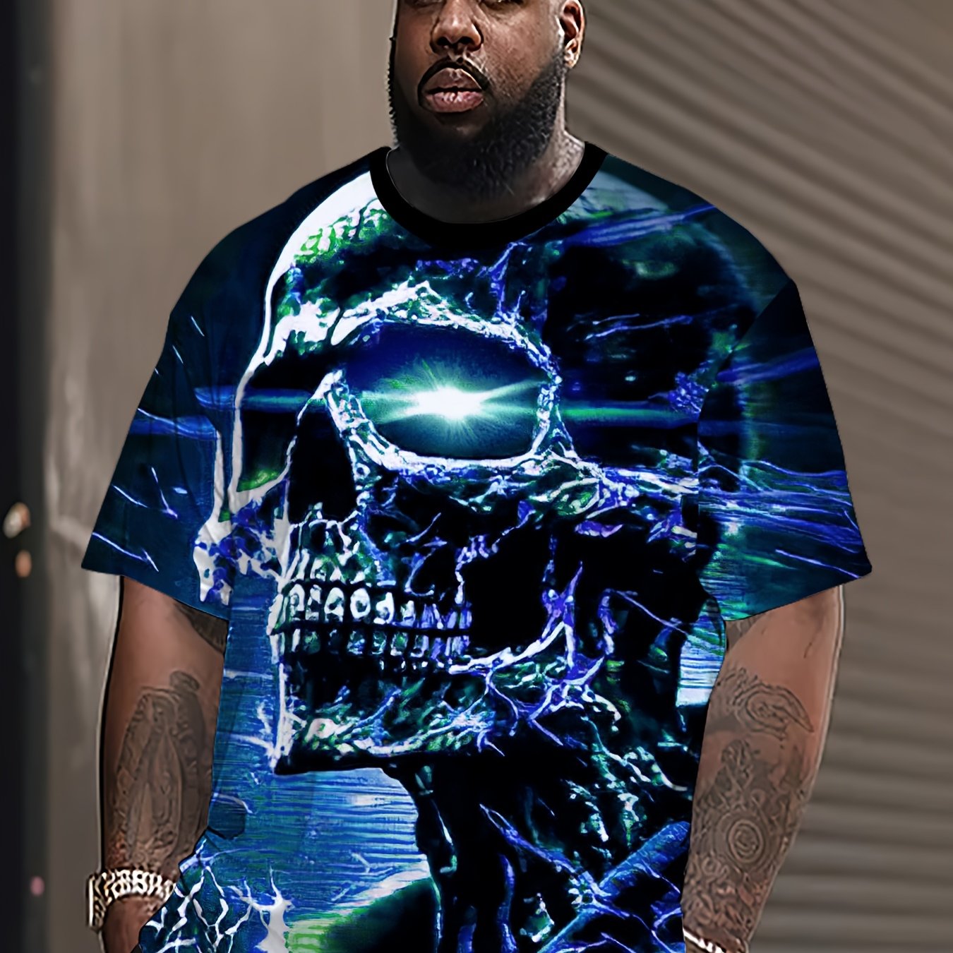 Men's 3D Crystal Skull Print T-Shirt Crew Neck Short Sleeve Plus Size Polyester Spandex Casual Sports