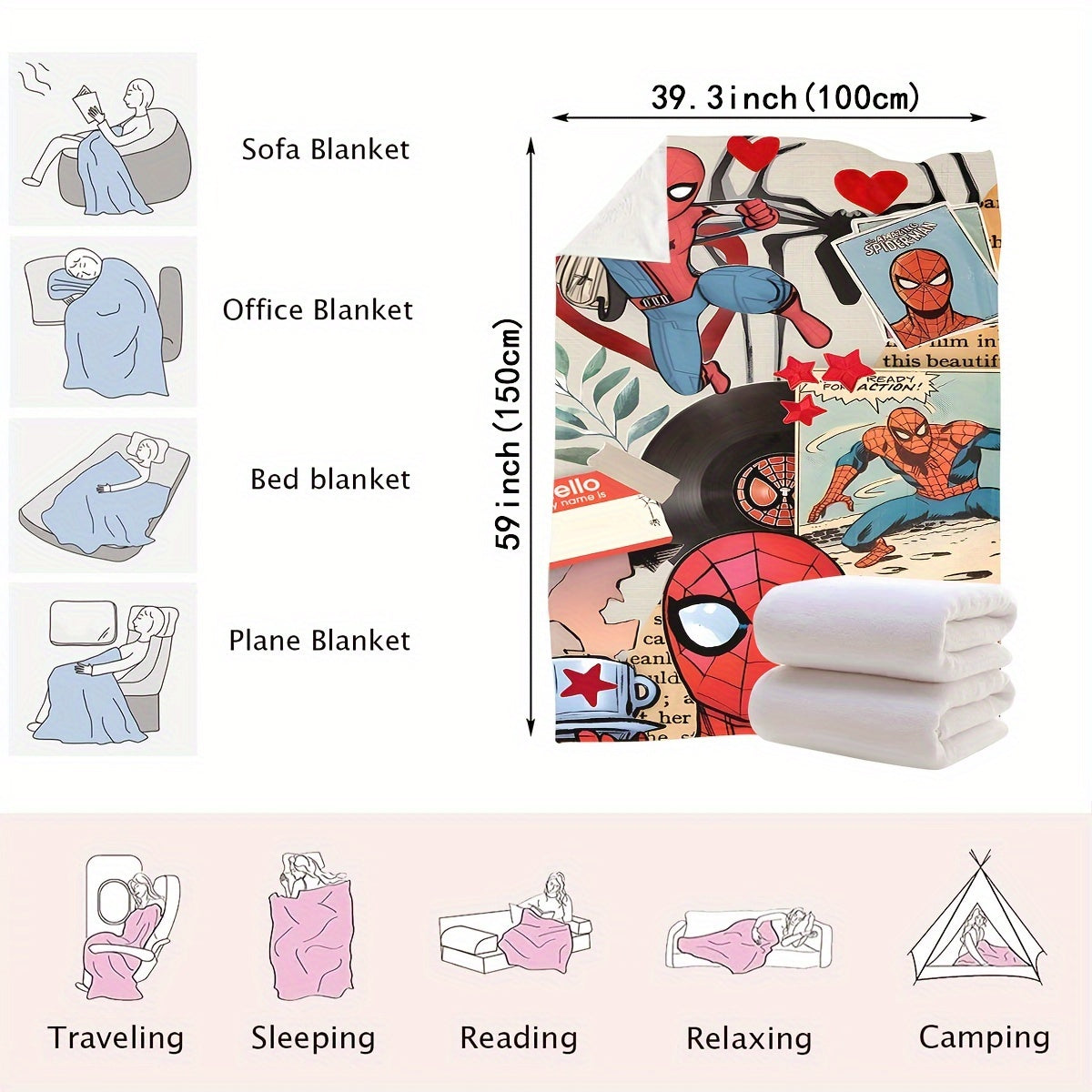 Cartoon Spider Plush Blanket for All Seasons High-Quality Polyester Cozy Bed Sofa Travel Camping