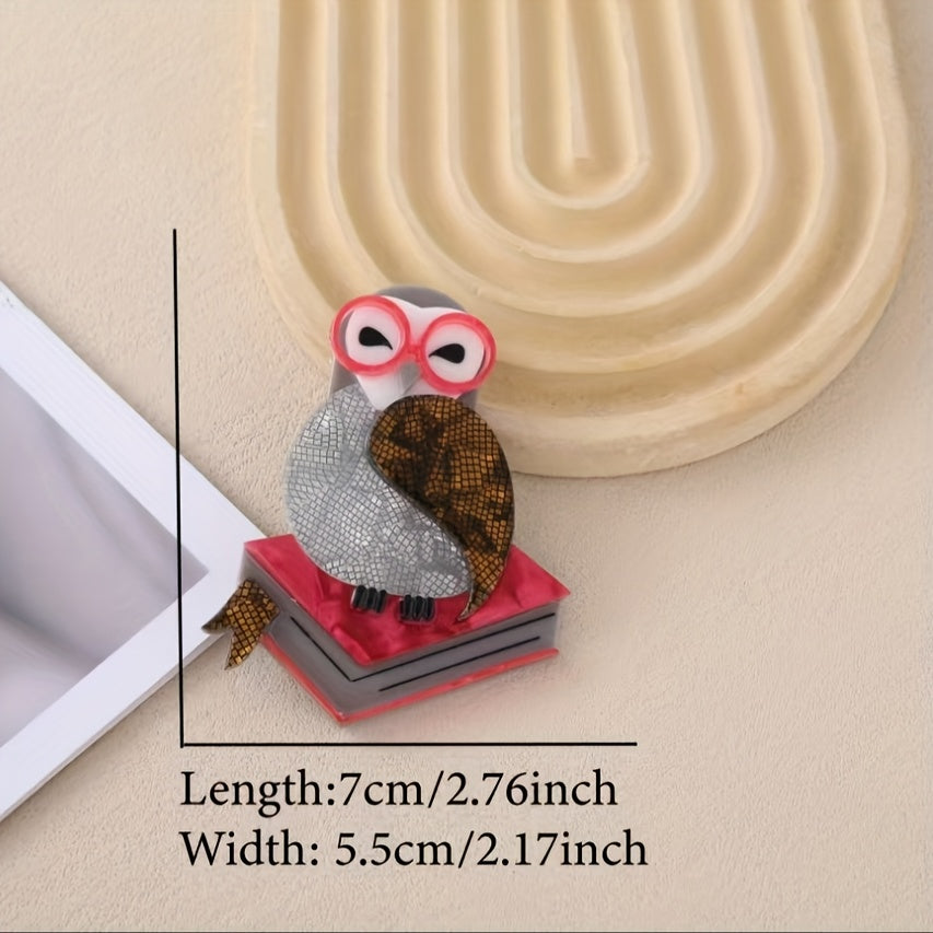 Cute Acrylic Bird Brooch for Women Men Cartoon Book Glasses Retro Pin Accessories
