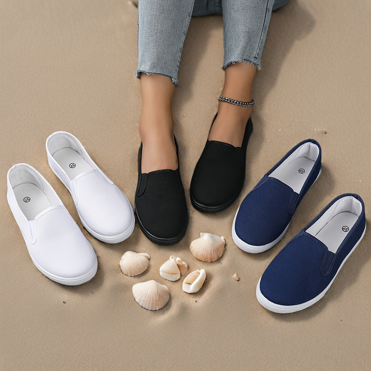 Ayollar uchun slip-on mokasinlar, bir xil rang, barcha mavsum uchun qulay sport poyabzali