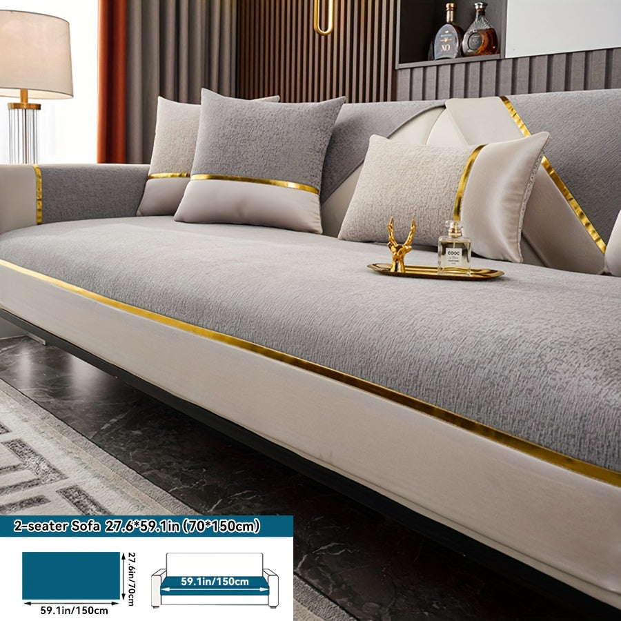 Chenille Sofa Cover for 1-4 Seater Nordic Style Gold Accents Non-Slip Washable
