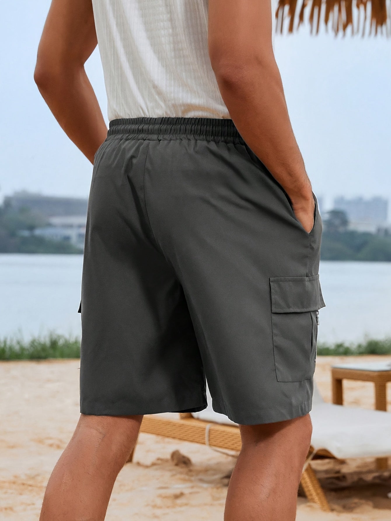 Men's Plus Size Cargo Shorts Durable Woven Fabric Pockets Drawstring Waist