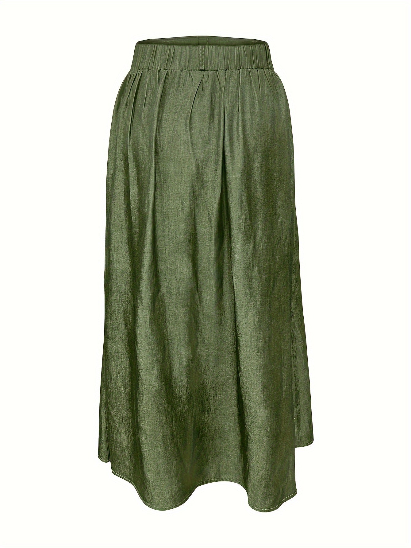 Women's Solid Color Woven Polyester Skirt with Dual Pocket Button Front for Spring and Summer