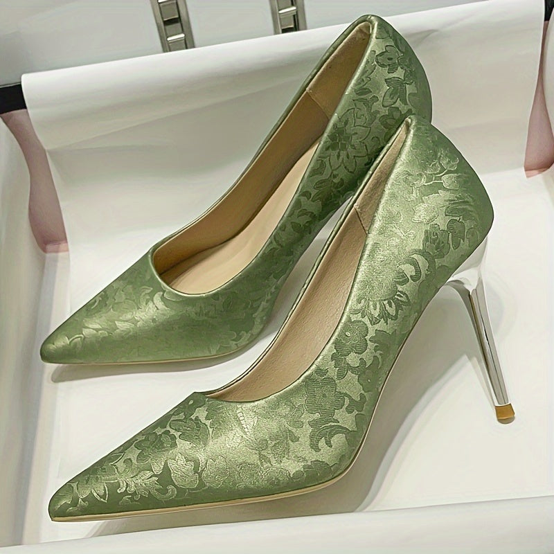 Women's Floral Vintage Pumps Shallow Slip On Elegant Point Toe Dress Shoes