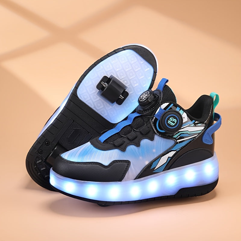 Kids Light-Up Skateboarding Sneakers with USB Charging and Invisible Roller Skates for All Seasons