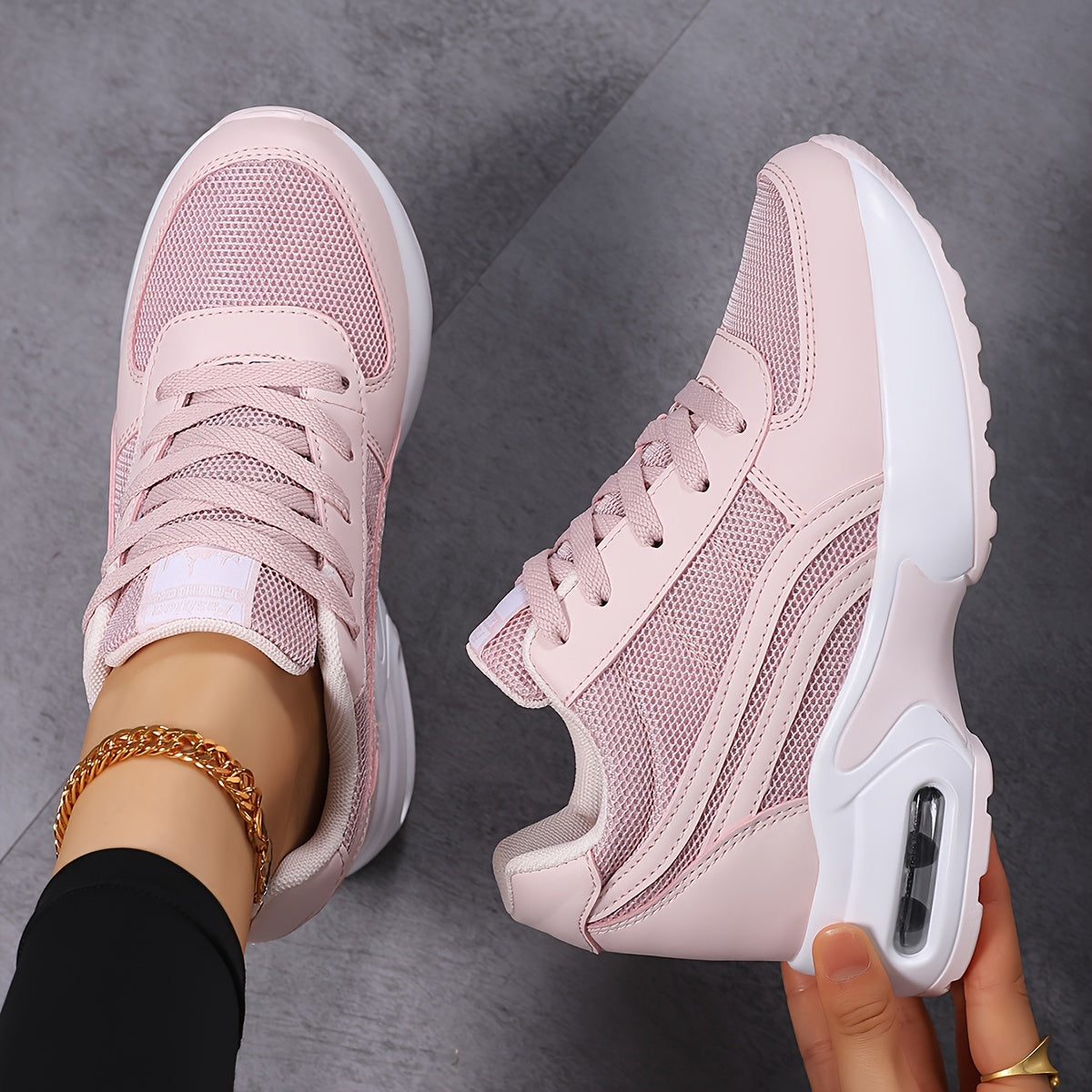 Women's Mesh Wedge Sneakers Casual Lace-Up White Air Cushion Shoes