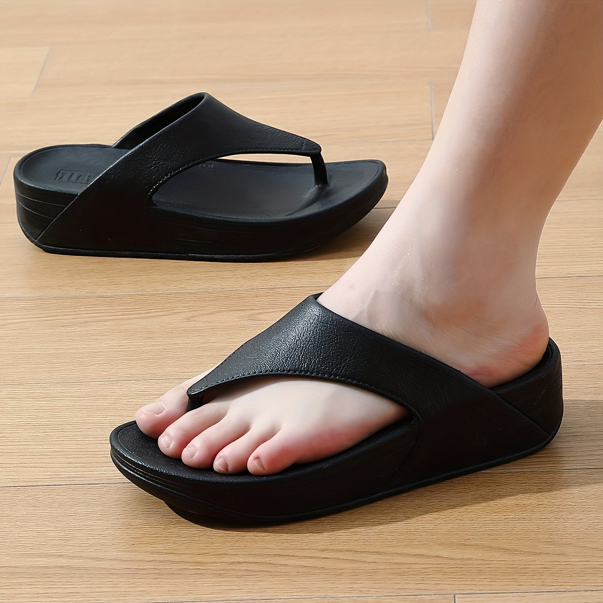 Women's Black EVA Flip Flops Open Toe Summer Pool Footwear