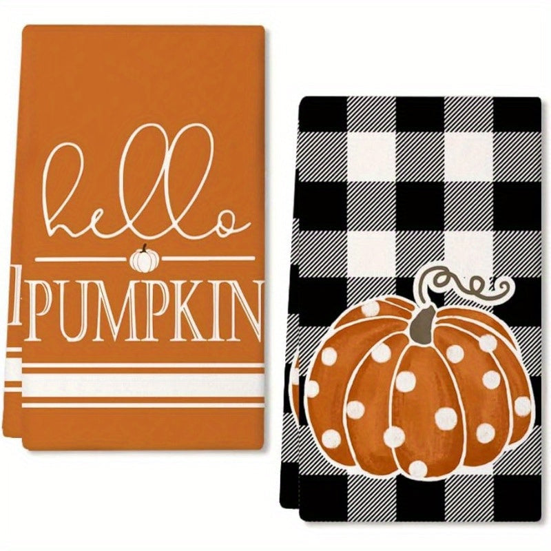 Set of 2 Autumn Pumpkin Kitchen Towels 45x66 cm Reusable Home Decor