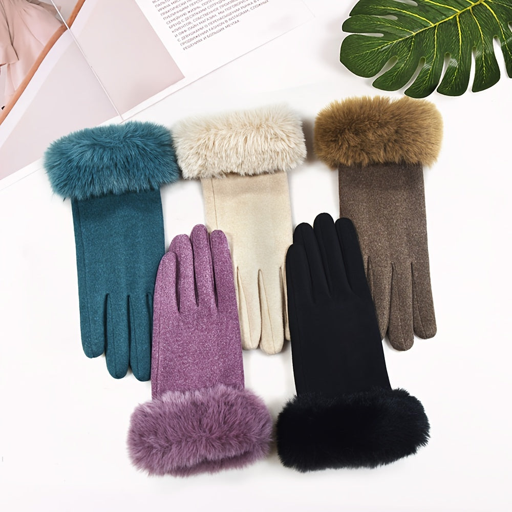 Women's Plush Cuff Gloves Thick Warm Touchscreen Split Finger Winter Gloves