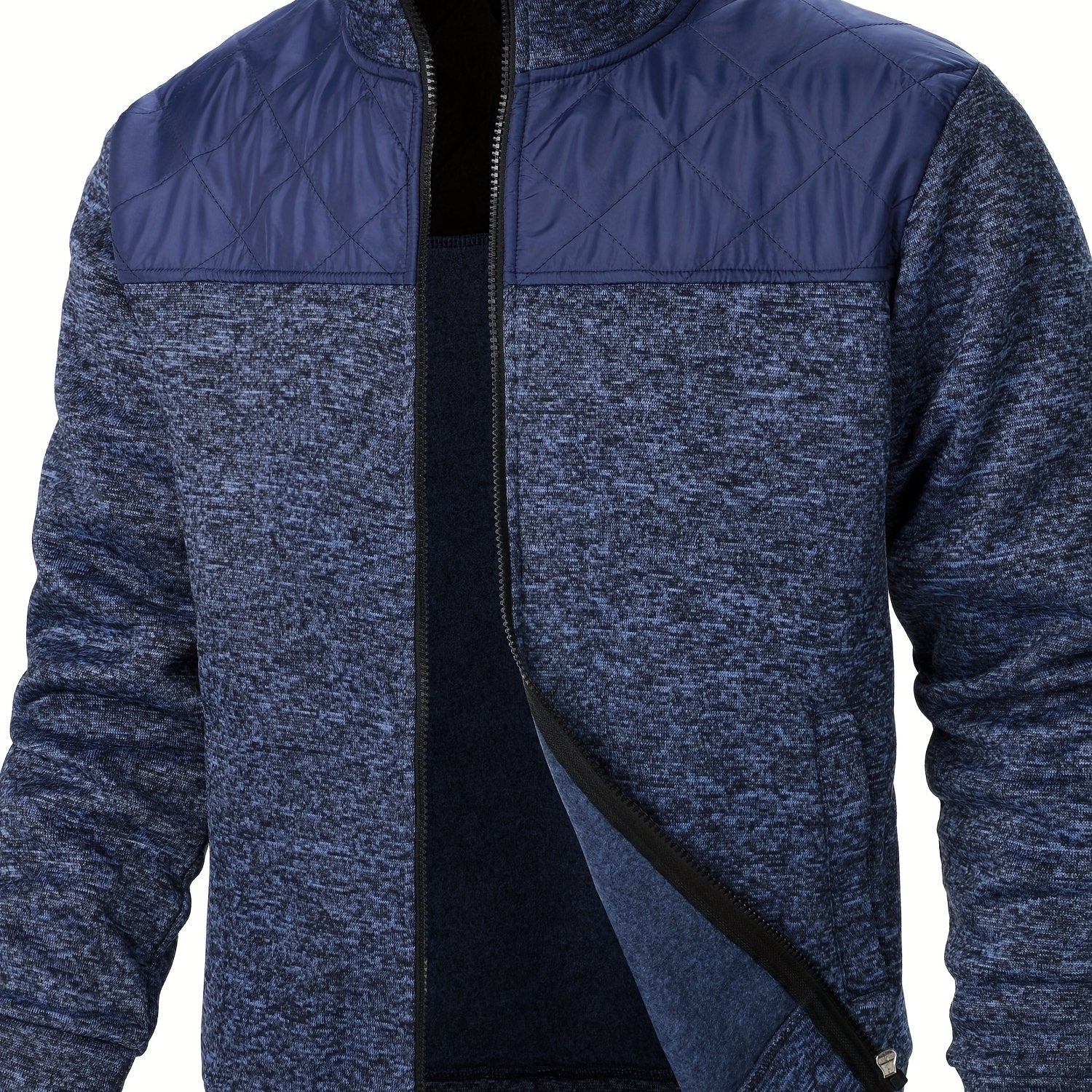 Men's Quilted Polyester Jacket with Long Sleeves and Stand Collar for Spring and Autumn Outdoor Wear