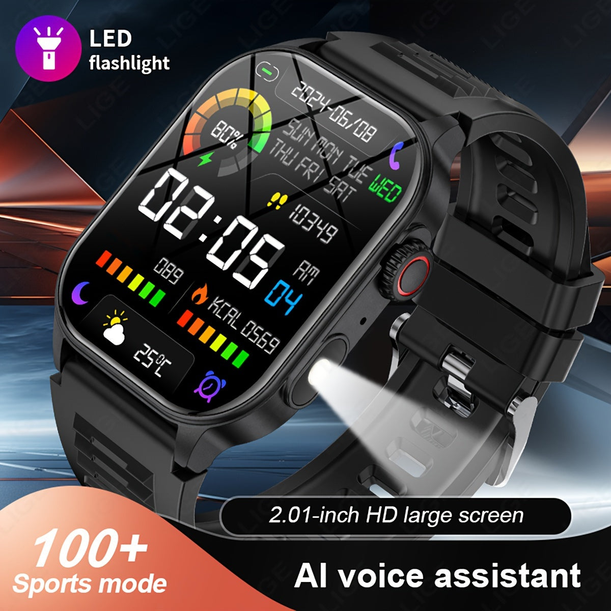 Smartwatch Wireless 5.2 2.01 Inch Screen Sleep Monitoring Step Counter Voice Assistant