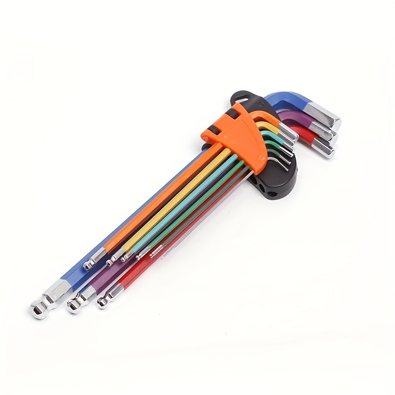 9-Piece Color Hex Key Set Chrome Vanadium Steel Ball Head Folding Wrenches