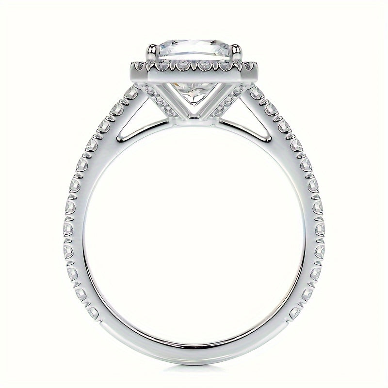 VVS 3ct Princess Cut Moissanite Engagement Ring 14K Gold Plated Halo Pave Band