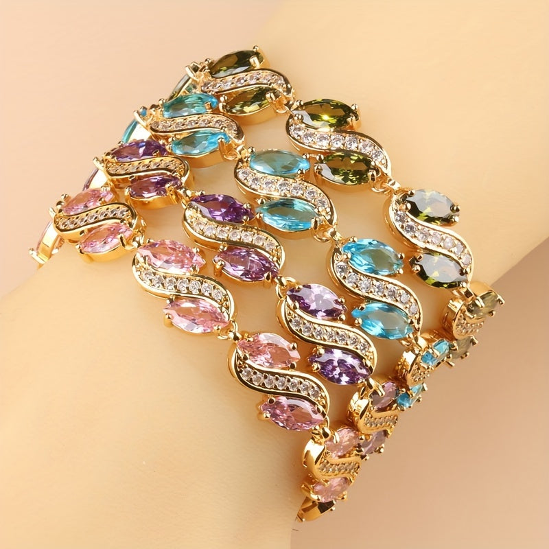 Zarif ayollar bilaguzugi, hashamatli kubik zirkon zanjir bilan - to'ylar va partiyalar uchun ideal, zamonaviy mis zargarlik tanlovi.