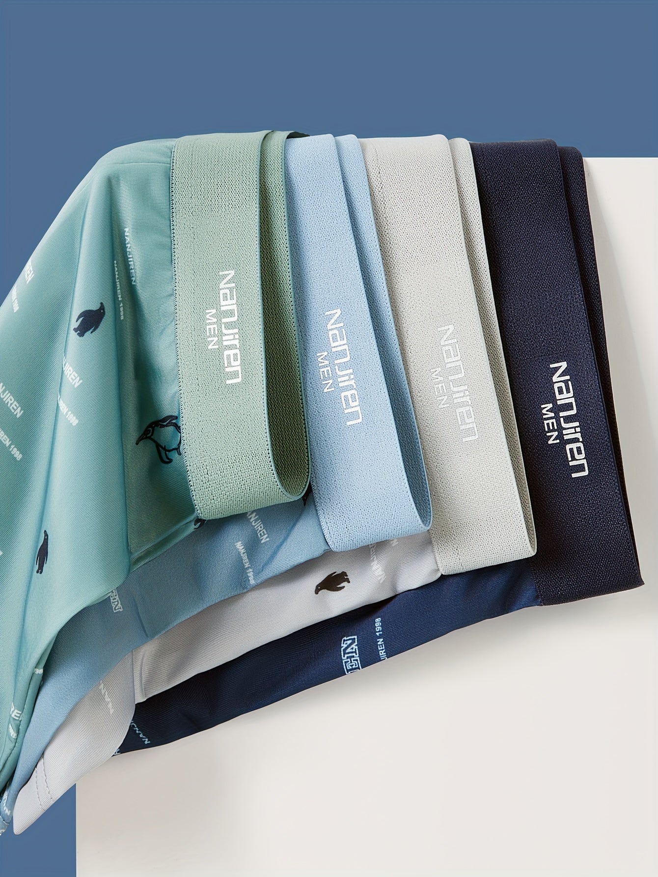 Men's Quick-Dry Penguin Print Underwear 5-Pack Shorts Polyester Spandex