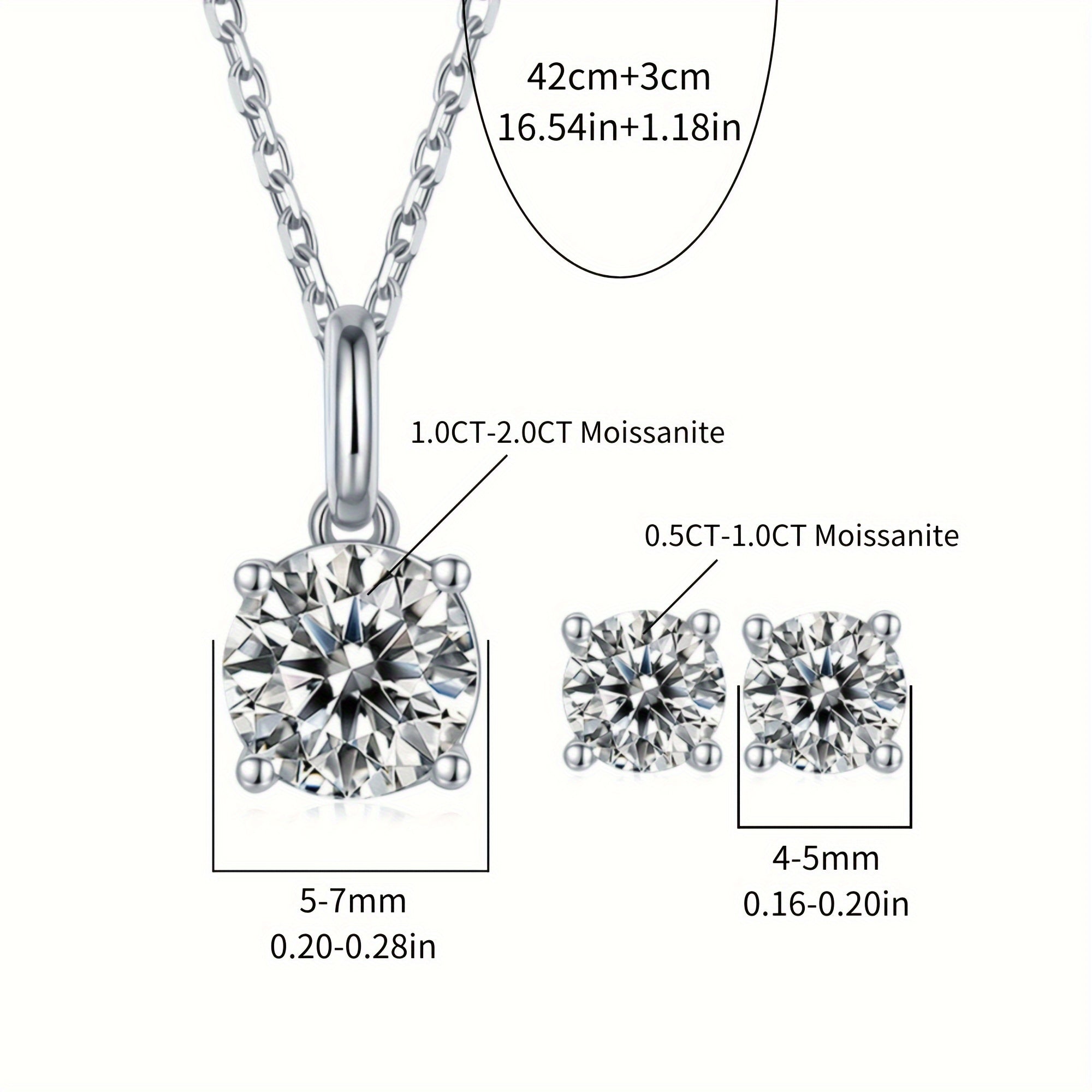 Moissanite Jewelry Set for Women 1.0CT Pendant Necklace and Stud Earrings White Gold Plated Silver Engagement Wedding Gift Box