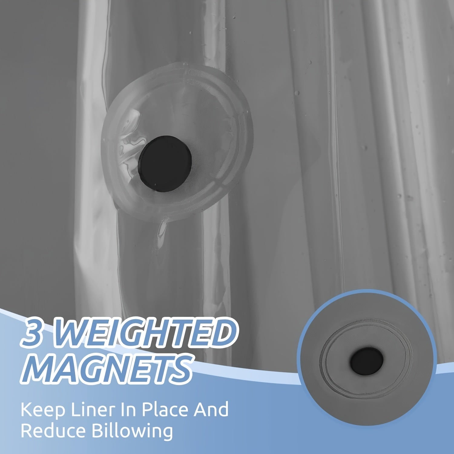 Waterproof PEVA Shower Curtain Liner with 12 Hooks 180x180cm for Bathtub