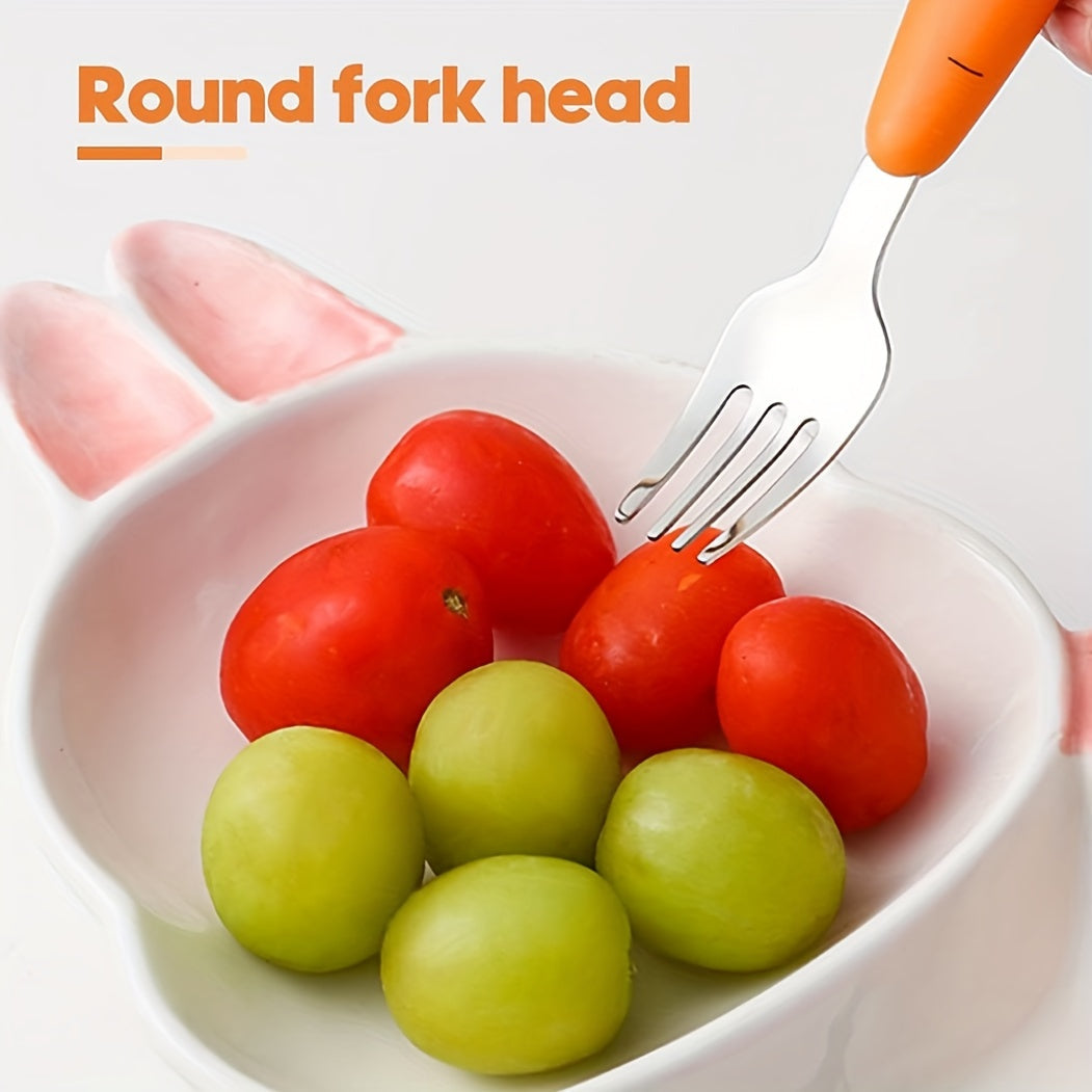 Set of 3 Travel Cutlery Pieces with Carrot Design Case Stainless Steel Spoon Fork BPA-Free Orange