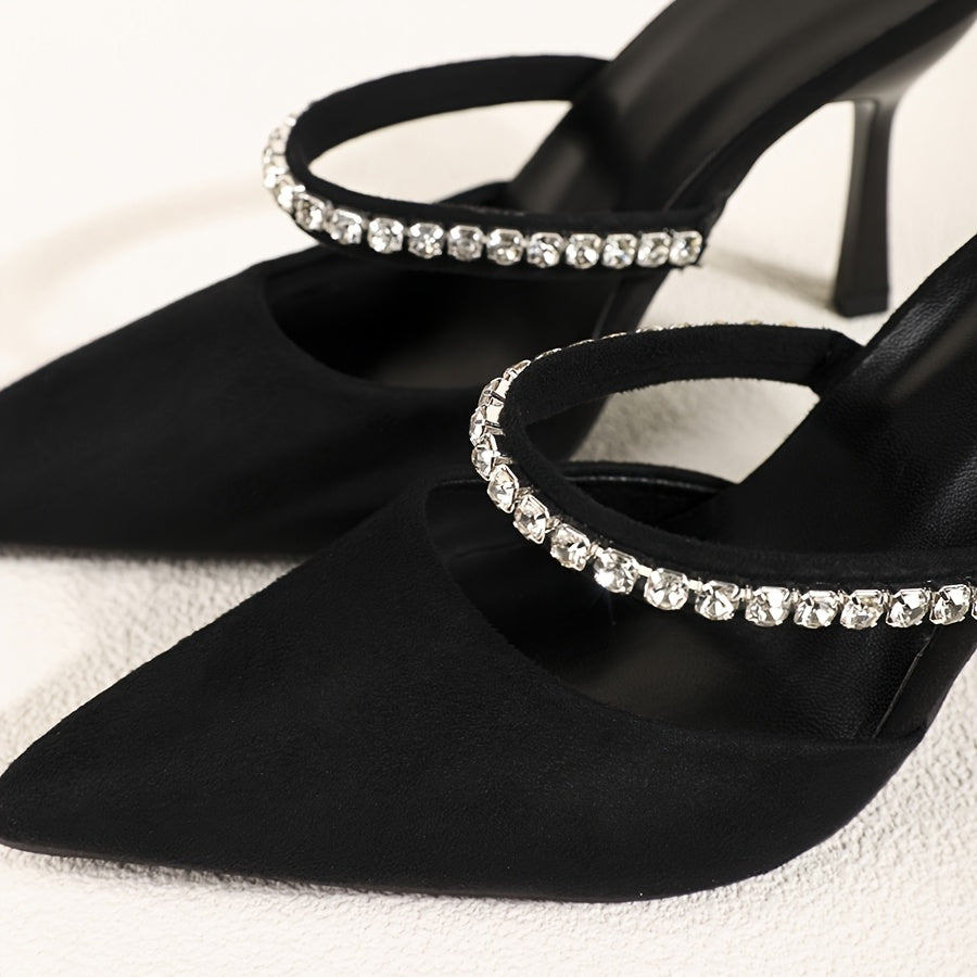Women's Pointed High Heels with Rhinestones for Formal Events