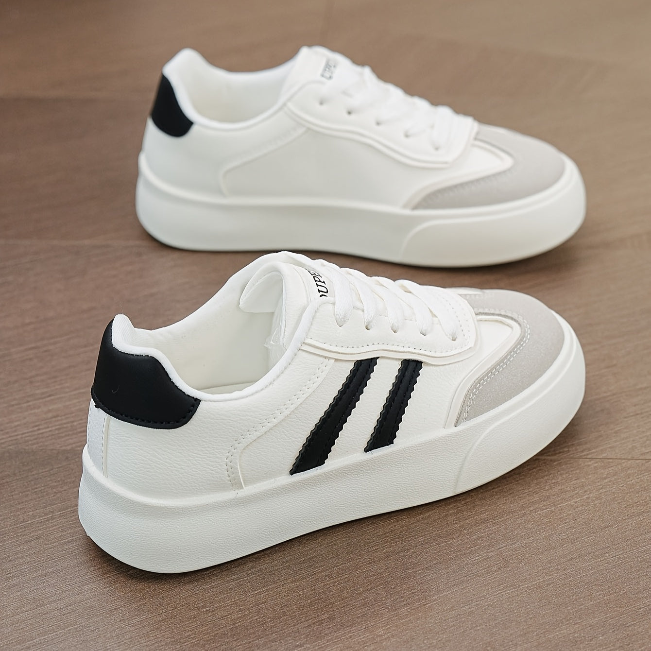 Women's Fashion Skate Sneakers White Black Rubber Low Tops Casual Shoes