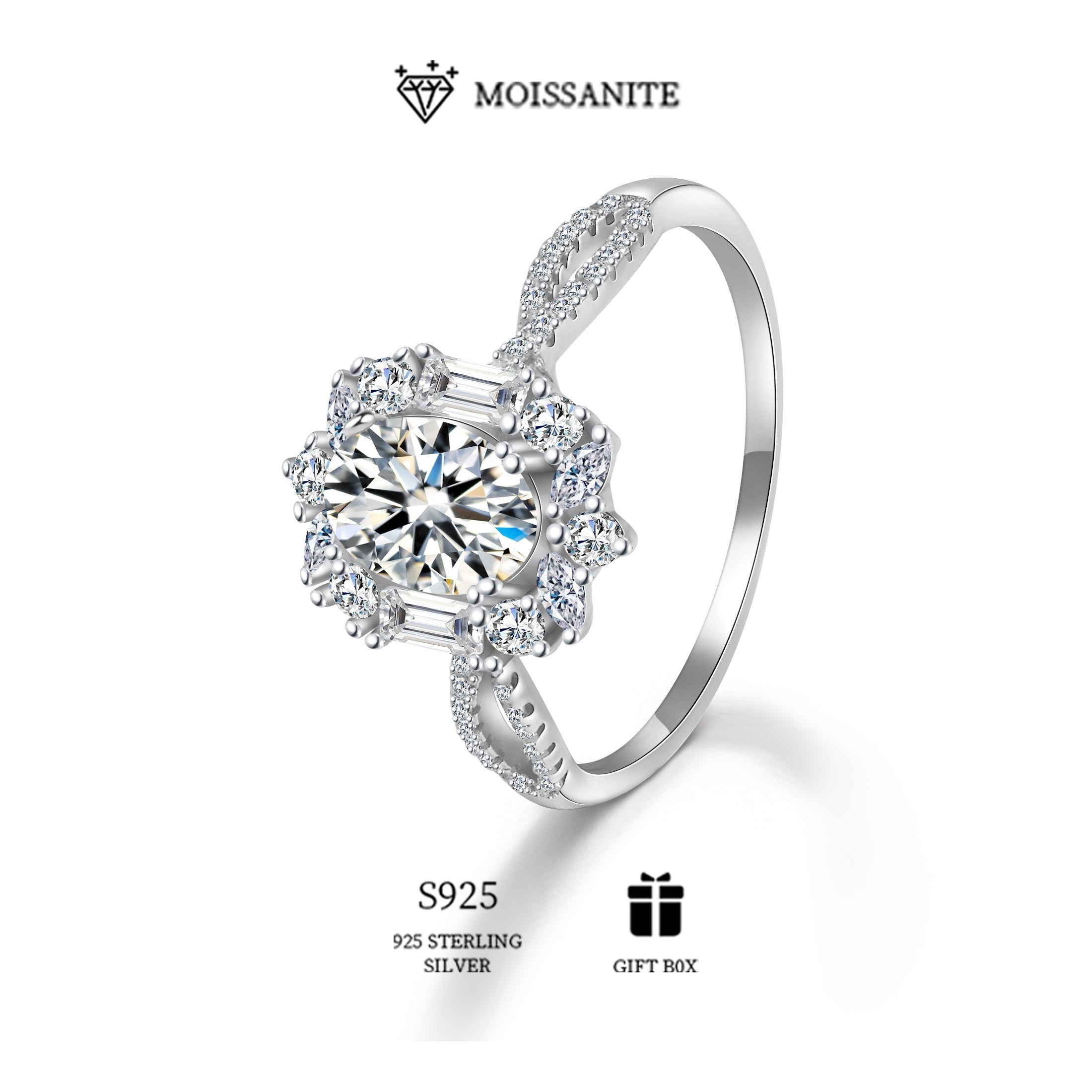 Sterling Silver Moissanite Ring for Women 2CT Hypoallergenic Boho Wedding Anniversary